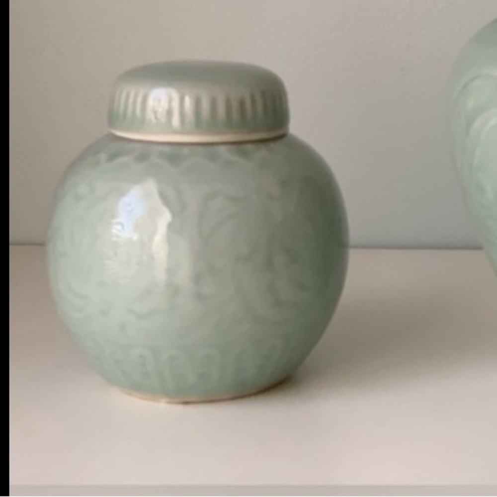 New vintage small Celadon green jar